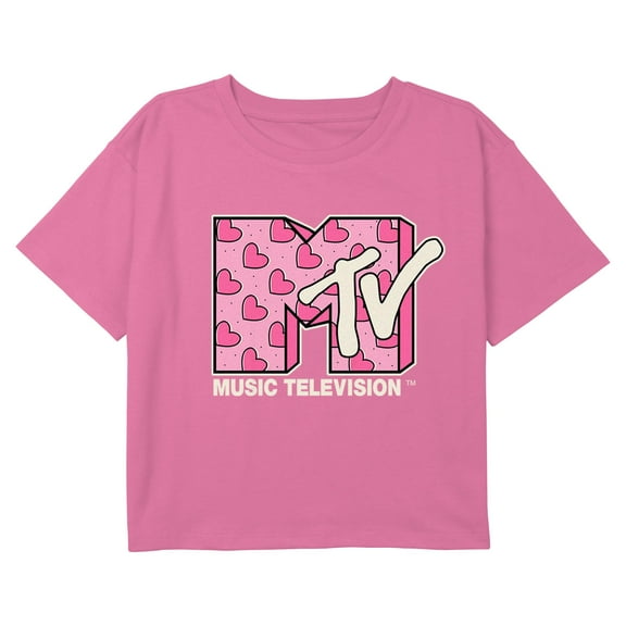 Girl's MTV Pink Heart Logo Graphic Cropped T-Shirt