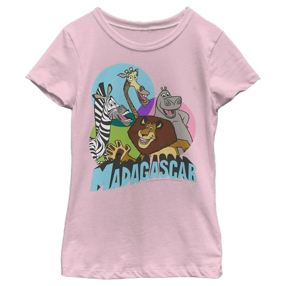 Girl's Madagascar Colorful Geometric Group Shot  Graphic Tee Light Pink X Large