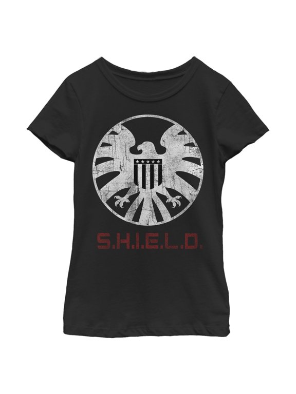 Girl's Marvel Agents of SHIELD Distressed Logo Graphic Tee Black Large