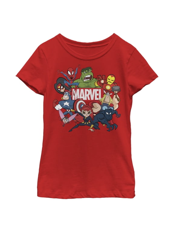 Girl's Marvel Animated Group Logo Graphic Tee Red Small