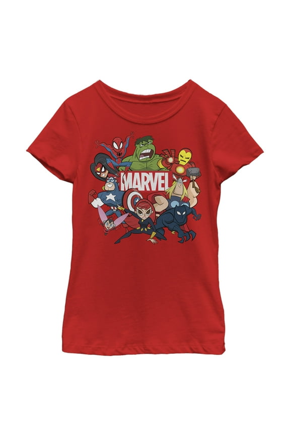 Girl's Marvel Animated Group Logo Graphic Tee Red Small