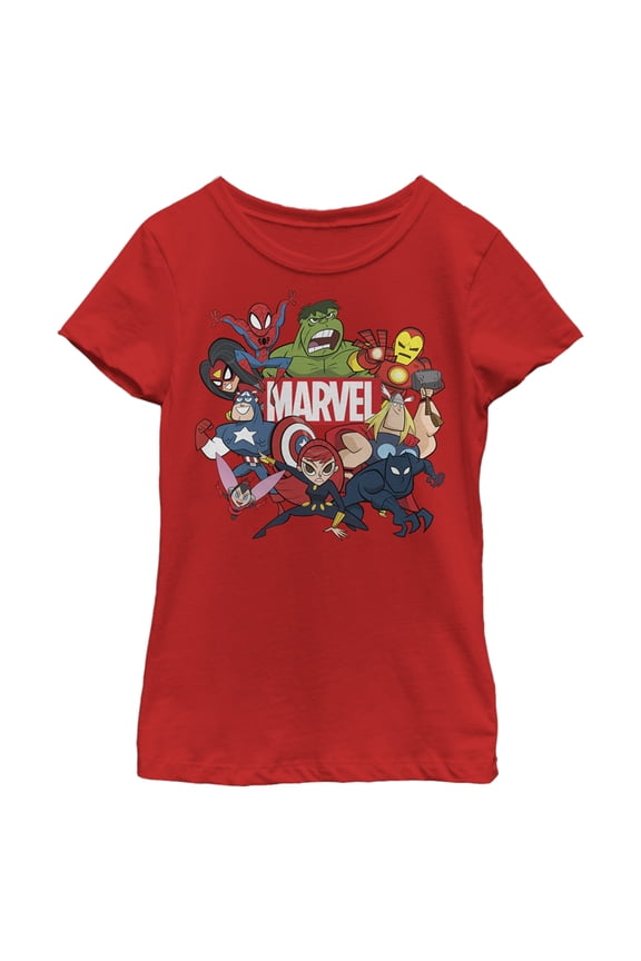 Girl's Marvel Animated Group Logo Graphic Tee Red X Small