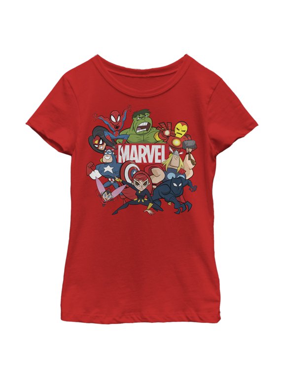 Girl's Marvel Animated Group Logo Graphic Tee Red X Small