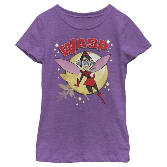 Girl's Marvel Animated Retro Wasp  Graphic Tee Purple Berry X Large