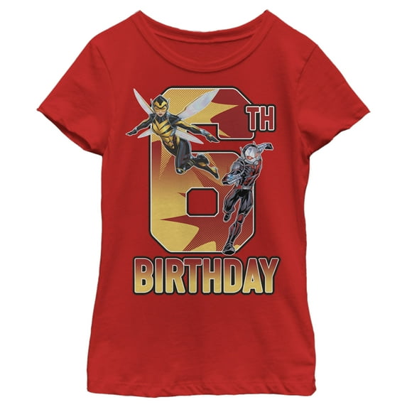 Girl's Marvel Ant-Man & Wasp 6th Birthday Graphic Tee Red X Large
