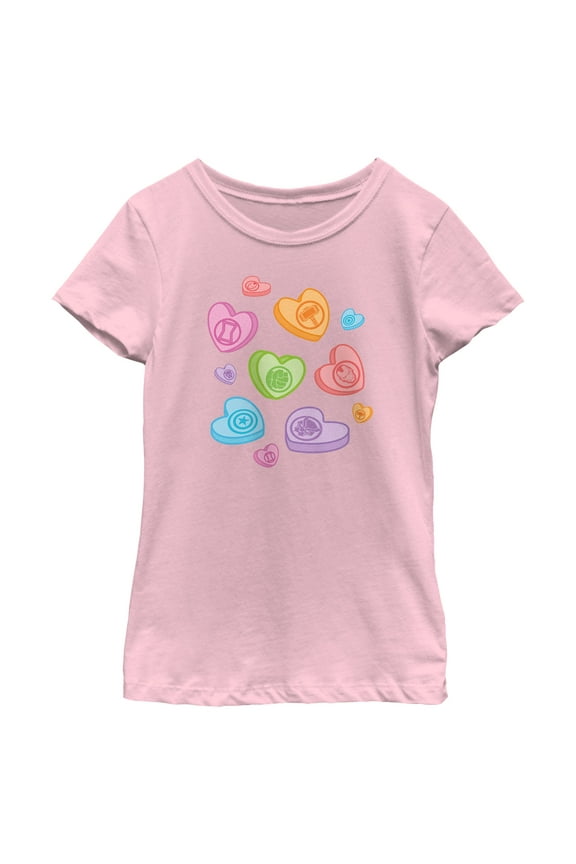 Girl's Marvel Avengers Candy Hearts  Graphic Tee Light Pink X Large