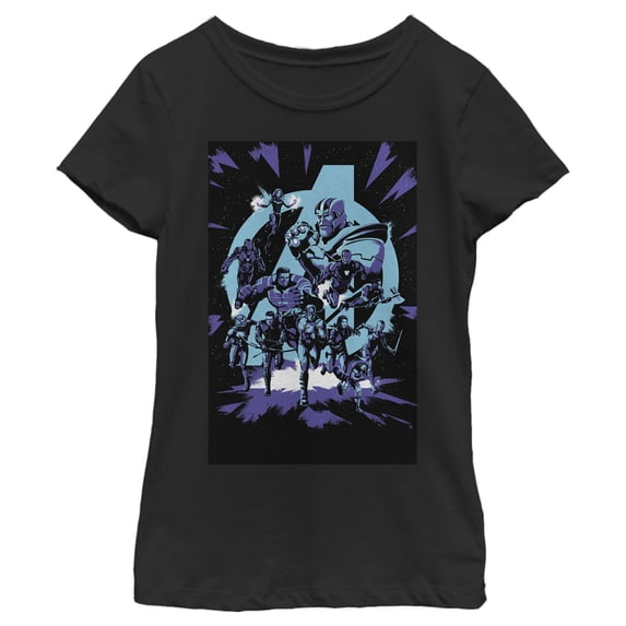 Girl's Marvel Avengers: Endgame Galactic Battle Cartoon Graphic Tee Black Large