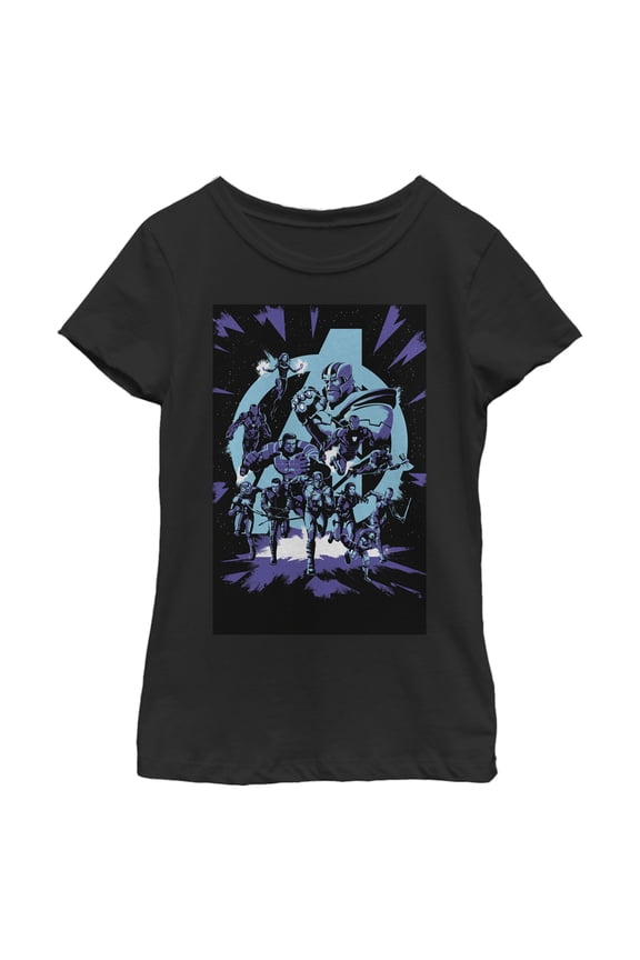 Girl's Marvel Avengers: Endgame Galactic Battle Cartoon Graphic Tee Black Large