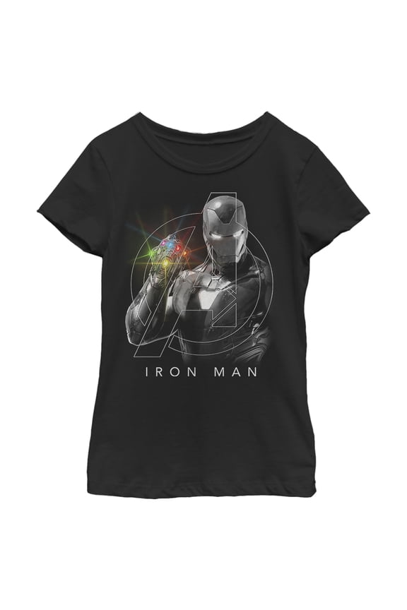 Girl's Marvel Avengers: Endgame Glowing Stones Logo Overlay Portrait Graphic Tee Black Small