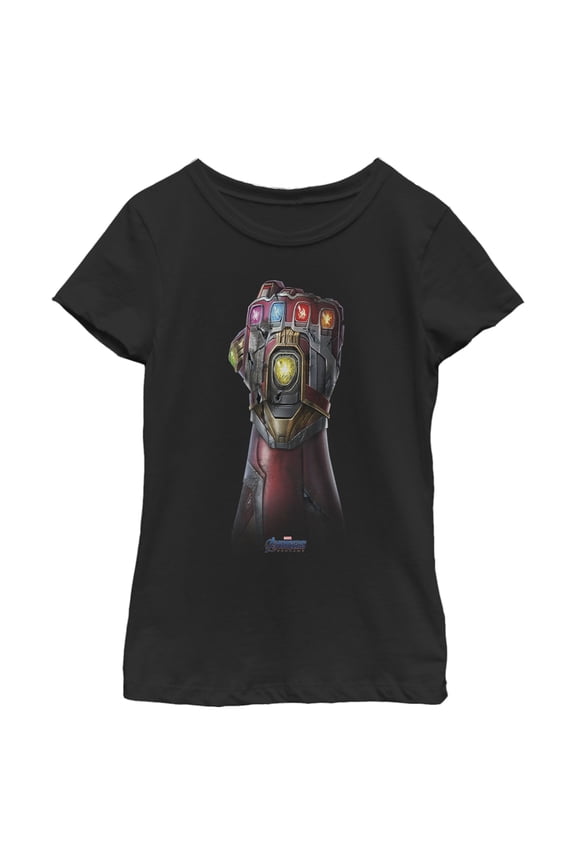 Girl's Marvel Avengers: Endgame Infinity Stone Gauntlet Color Logo Graphic Tee Black Large