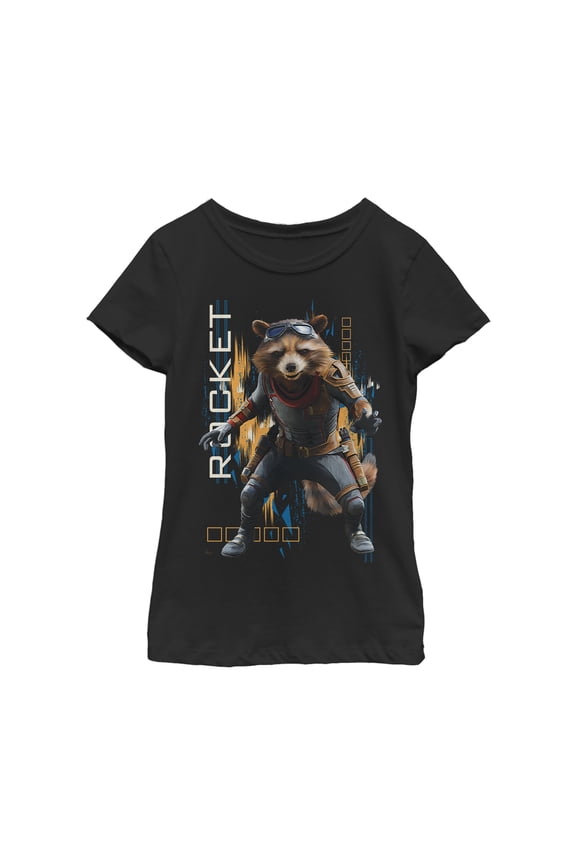 Girl's Marvel Avengers: Endgame Rocket Glitch Graphic Tee Black Medium