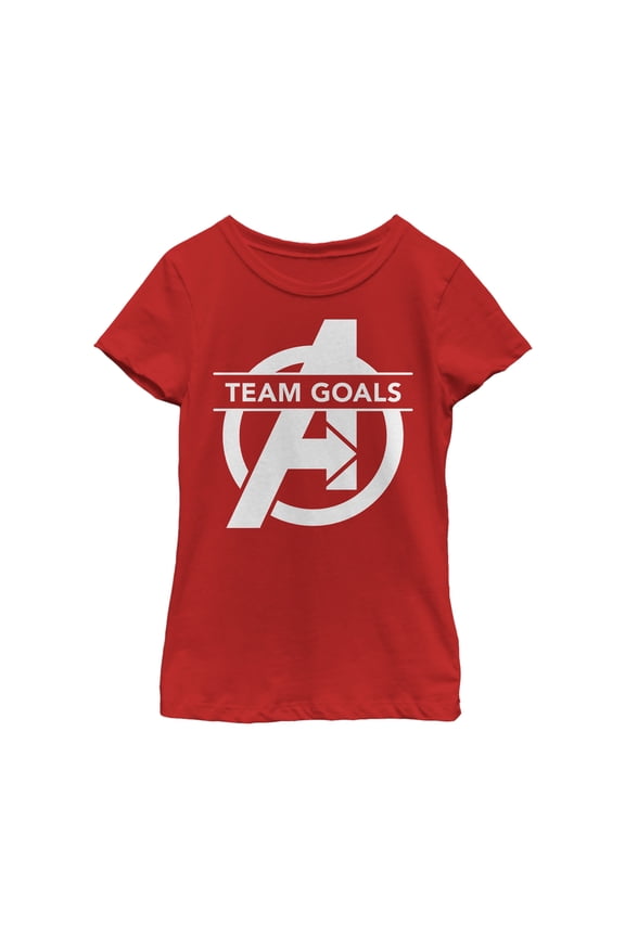 Girl's Marvel Avengers: Endgame Team Goals Logo  Graphic Tee Red Medium