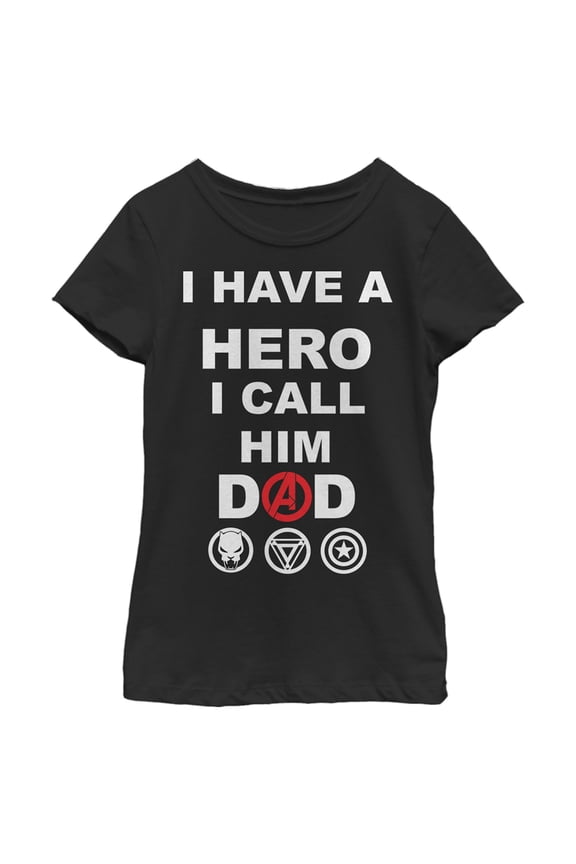 Girl's Marvel Avengers I Have a Hero I Call Him Dad Graphic Tee Black / 2 Small
