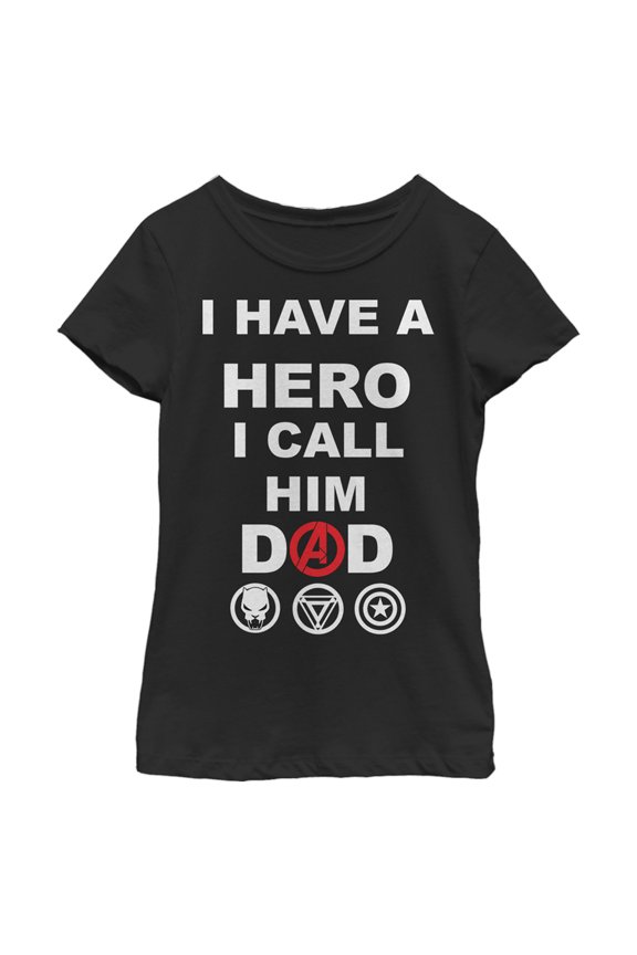 Girl's Marvel Avengers I Have a Hero I Call Him Dad Graphic Tee Black / 2 X Large