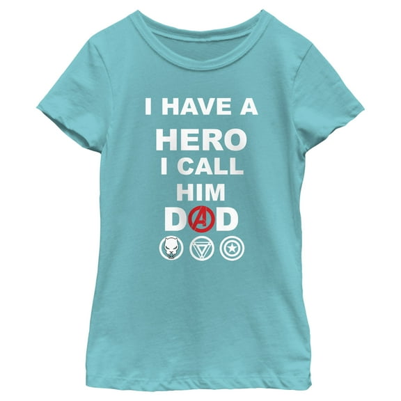 Girl's Marvel Avengers I Have a Hero I Call Him Dad Graphic Tee Tahiti Blue Medium