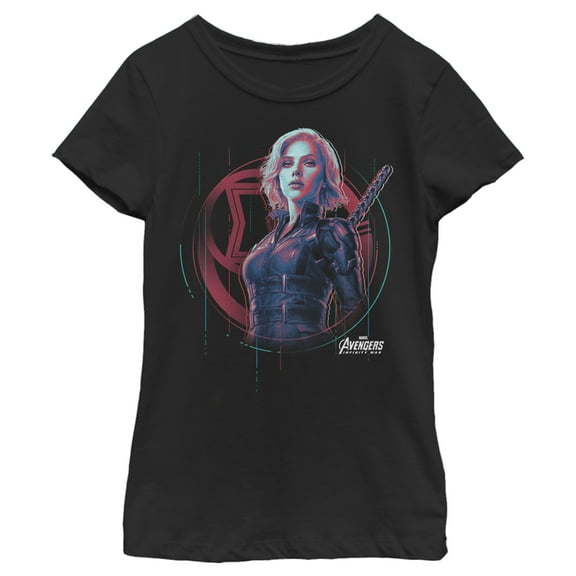 Girl's Marvel Avengers: Infinity War Black Widow Icon Tech  Graphic Tee Black Medium