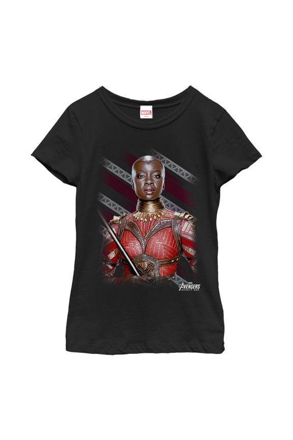 Girl's Marvel Avengers: Infinity War Okoye Stripe Graphic Tee Black Small