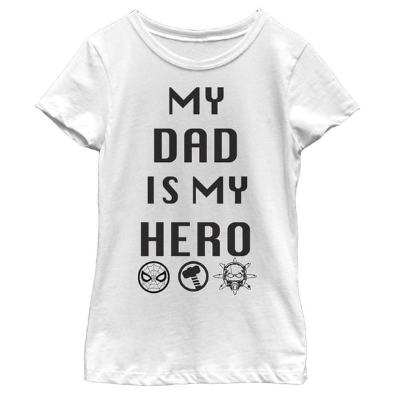 Girl's Marvel Avengers My Dad is My Hero  Graphic Tee White X Small