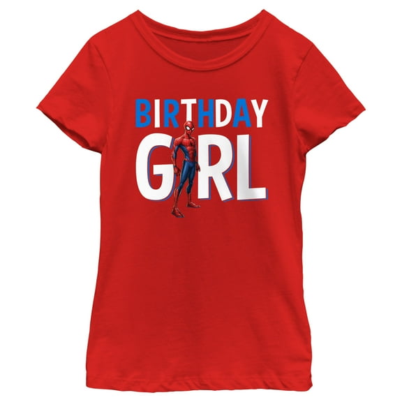 Girl's Marvel Birthday Girl Superhero  Graphic Tee Red X Large
