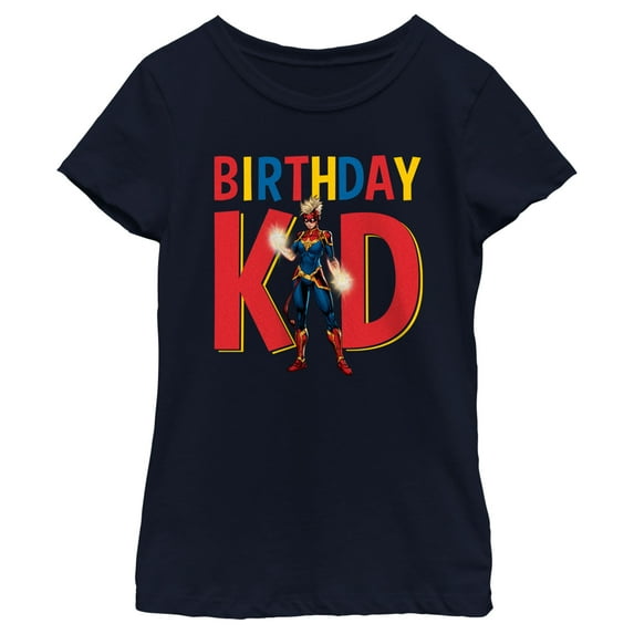 Girl's Marvel Birthday Kid Captain Marvel Graphic Tee Navy Blue Medium