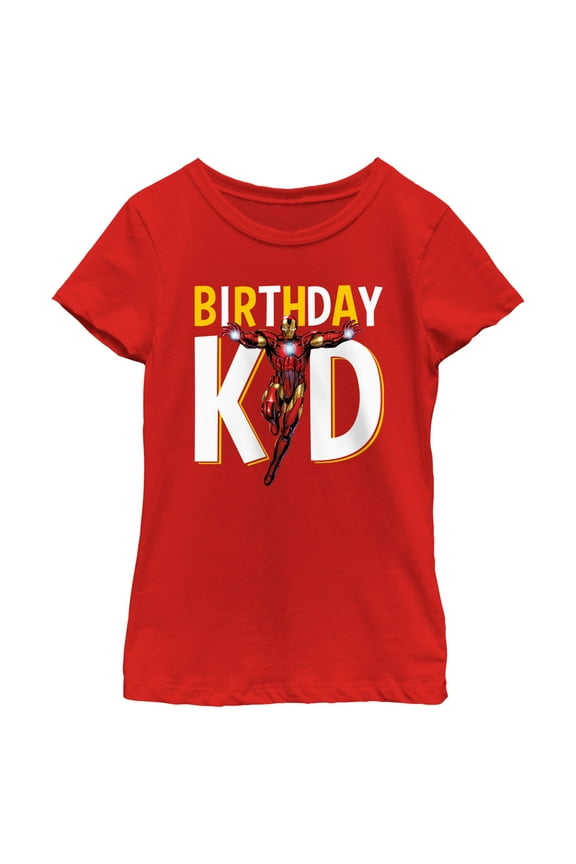 Girl's Marvel Birthday Kid Iron Man Graphic Tee Red Small