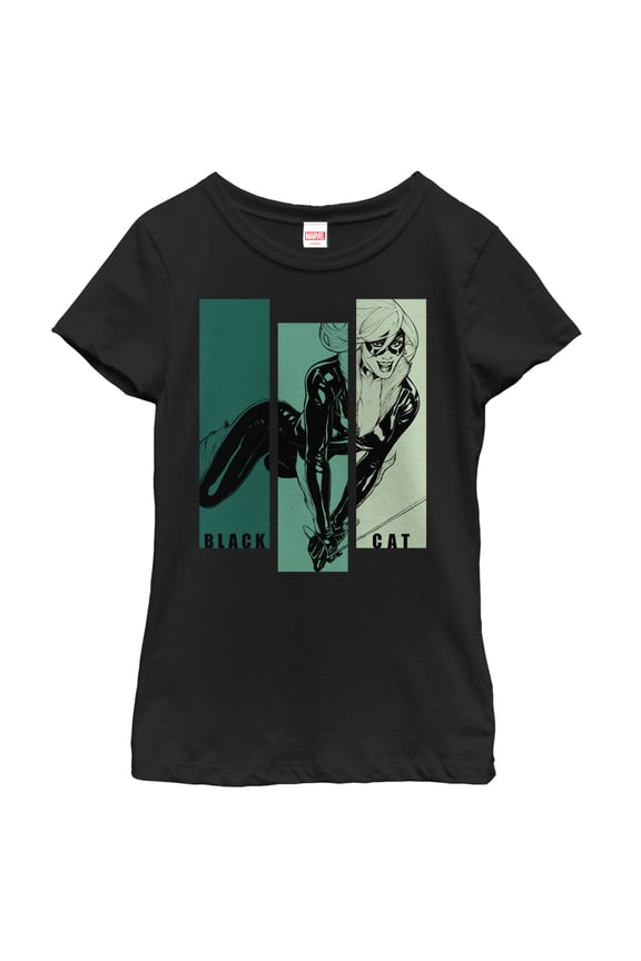 Girl's Marvel Black Cat Panels Graphic Tee Black Large