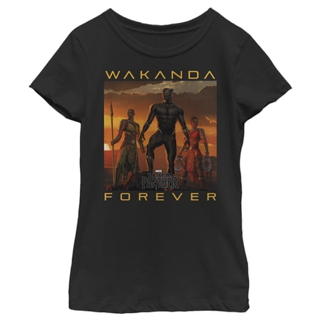 Girl's Marvel Black Panther 2018 Wakanda Forever Graphic Tee Black Small