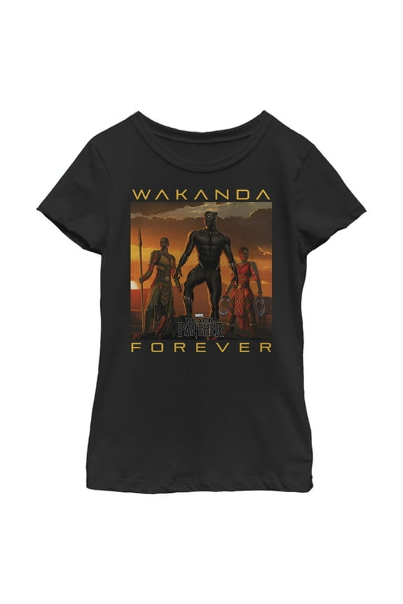 Girl's Marvel Black Panther 2018 Wakanda Forever Graphic Tee Black Small