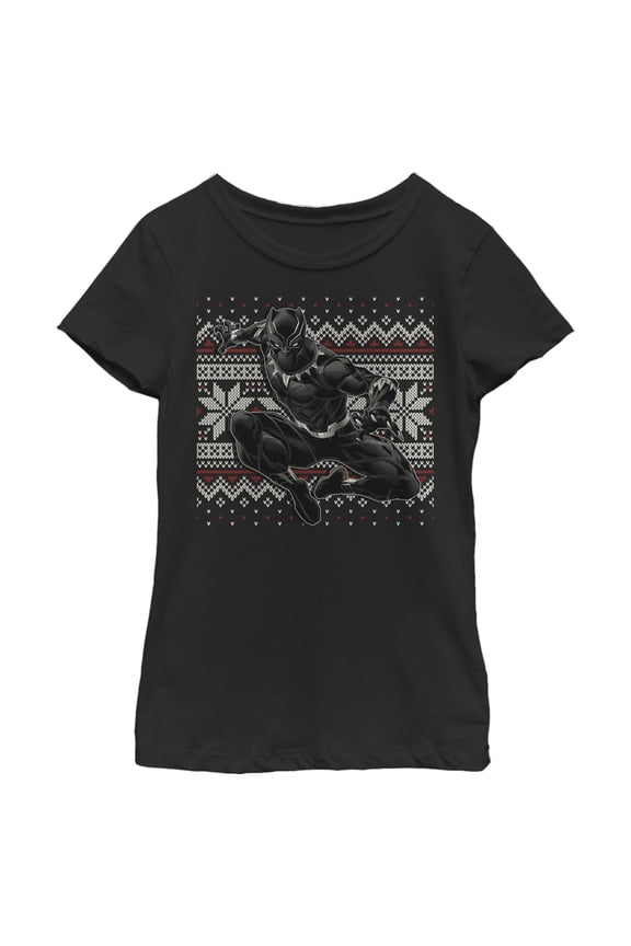 Girl's Marvel Black Panther Knit Pattern Print Graphic Tee Black Medium