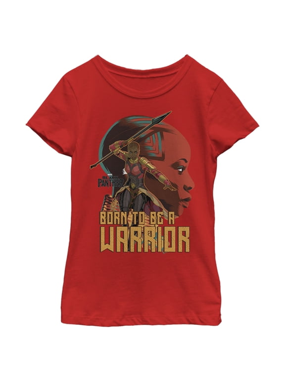 Girl's Marvel Black Panther Okoye Born to be a Warrior Graphic Tee Red Medium