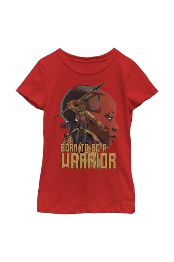 Girl's Marvel Black Panther Okoye Born to be a Warrior Graphic Tee Red Medium