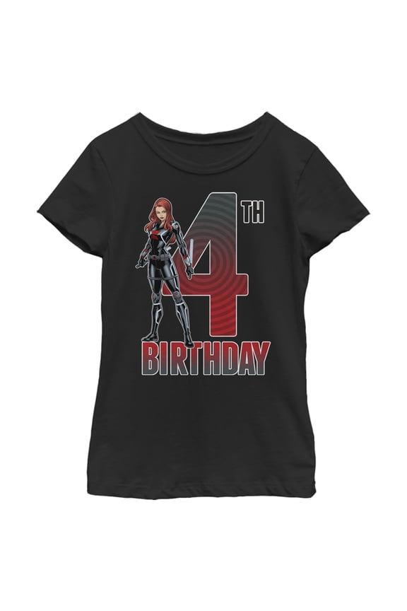 Girl's Marvel Black Widow 4th Birthday Graphic Tee Black Large