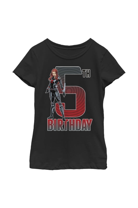 Girl's Marvel Black Widow 5th Birthday Graphic Tee Black Medium