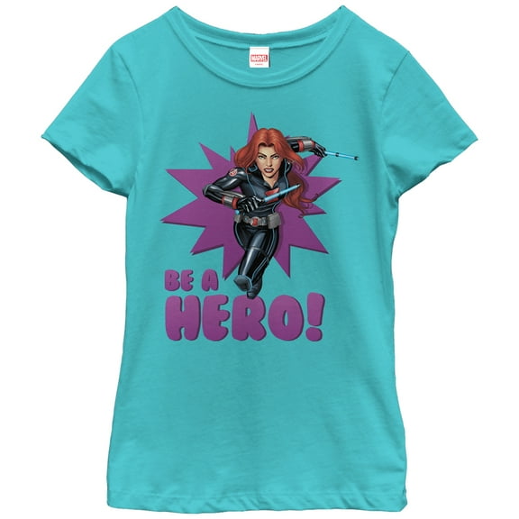 Girl's Marvel Black Widow Be a Hero  Graphic Tee Tahiti Blue Small