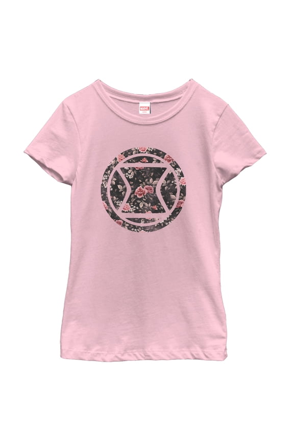 Girl's Marvel Black Widow Floral Print  Graphic Tee Light Pink Medium