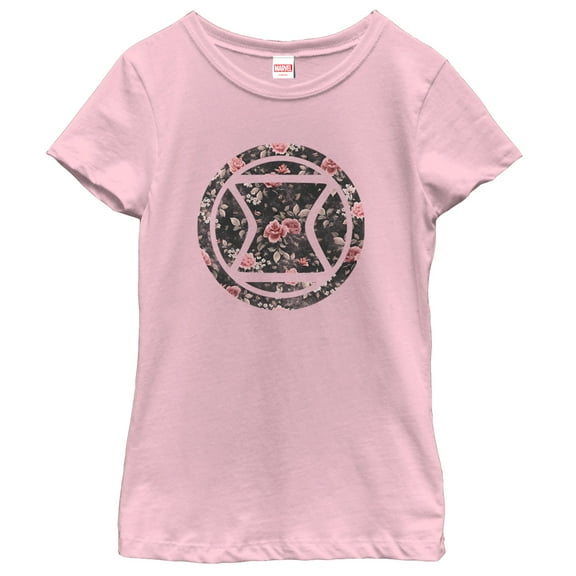Girl's Marvel Black Widow Floral Print  Graphic Tee Light Pink Small