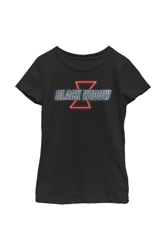 Girl's Marvel Black Widow Neon Light Logo Graphic Tee Black Large