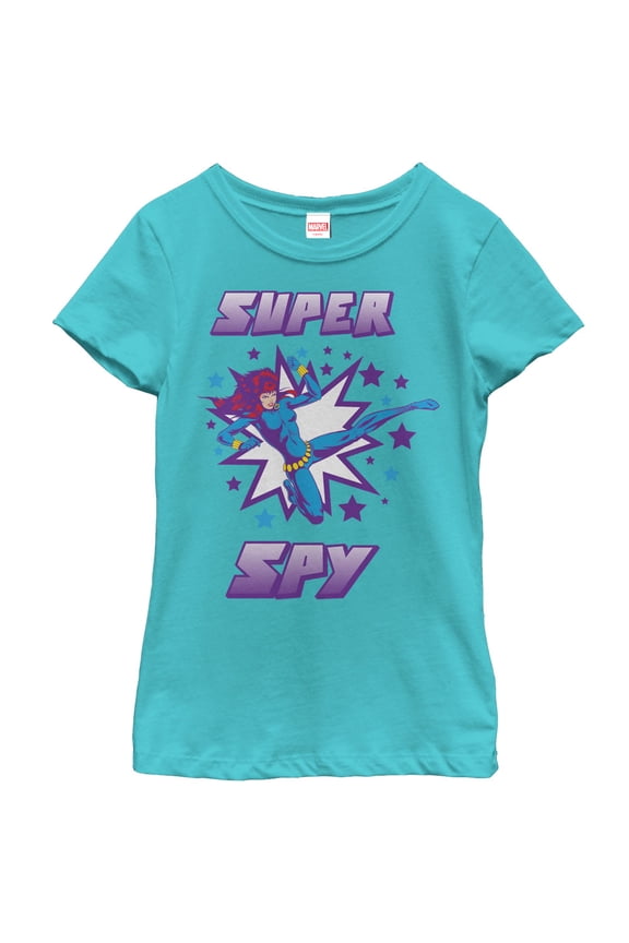 Girl's Marvel Black Widow Super Spy Graphic Tee Tahiti Blue Medium
