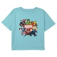 thumbnail image 1 of Girl's Marvel Brick Logo Character Pile Graphic Cropped T-Shirt Blue Medium, 1 of 3