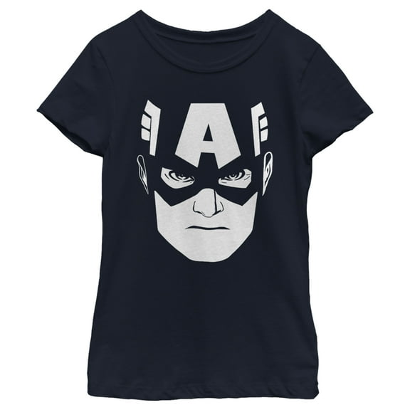 Girl's Marvel Cap Big Face Graphic Tee Navy Blue X Small
