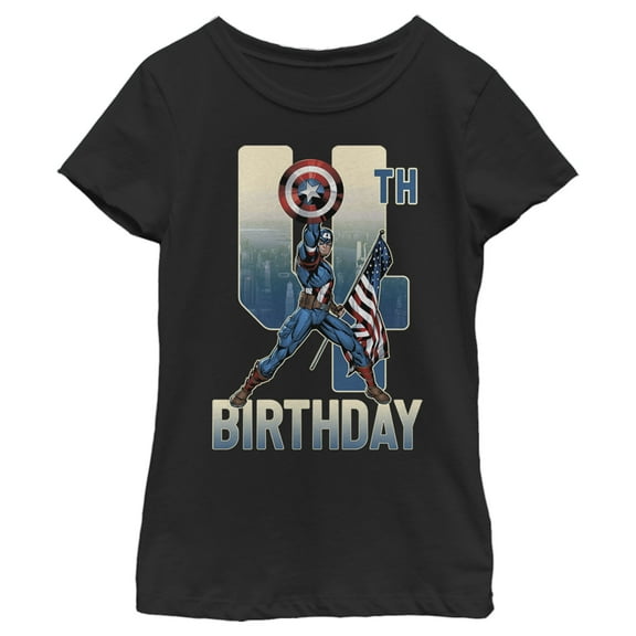 Girl's Marvel Captain America 4th Birthday Graphic Tee Black X Large