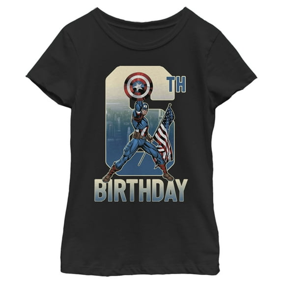 Girl's Marvel Captain America 6th Birthday Graphic Tee Black Small