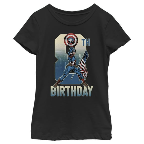 Girl's Marvel Captain America 8th Birthday Graphic Tee Black X Large