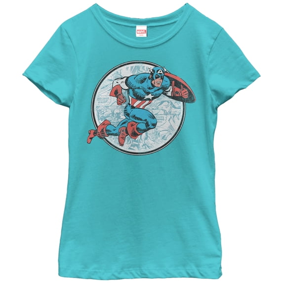 Girl's Marvel Captain America Battle Graphic Tee Tahiti Blue Small