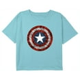thumbnail image 1 of Girl's Marvel Captain America Comic Print Shield Graphic Cropped T-Shirt Blue Small, 1 of 3