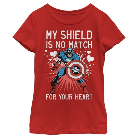 Girl's Marvel Captain America No Shield For Your Heart  Graphic Tee Red Large