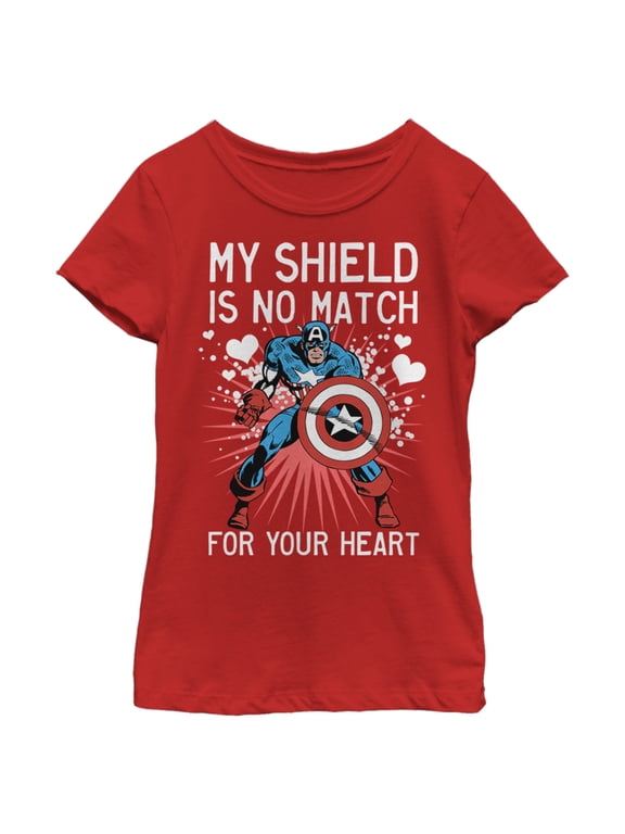 Girl's Marvel Captain America No Shield For Your Heart Graphic Tee Red Large