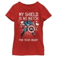thumbnail image 1 of Girl's Marvel Captain America No Shield For Your Heart  Graphic Tee Red X Large, 1 of 5