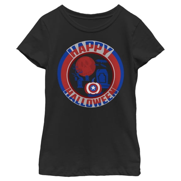 Girl's Marvel Captain America Pumpkin Happy Halloween Graphic Tee Black Large