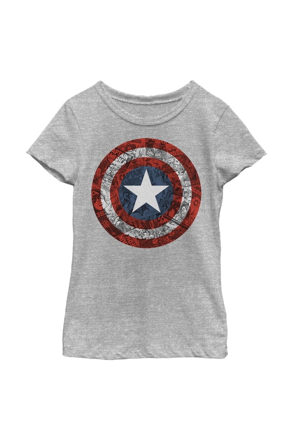 Girl's Marvel Captain America Shield Comic Print Graphic Tee Athletic Heather Medium